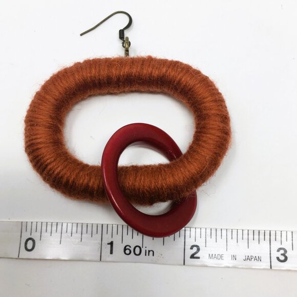 Handmade Oval Burnt Orange Acrylic Wrapped Chunky Dangle Chain Earrings - Picture 14 of 16